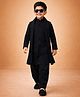 Vastramay Synthetic Woven Full Sleeves Solid Patiala Kurta & Pyjama With Nehru Jacket & Set With Dupatta - Black