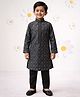 Vastramay Silk Blend Woven Full Sleeves Ethnic Motifs Printed Kurta Pyjama Set - Black