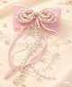 Takabee Bow Applique Detailed Pearl & Beads Embellished Alligator Hair Clip - Peach