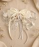 Takabee Bow Applique & Beads Detailed Sequins Embellished Alligator Hair Clip  - Cream