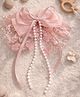 Takabee Bow Applique & Beads Detailed Sequins Embellished Alligator Hair Clip - Peach