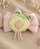 Takabee Beads Embellished Floral & Bow Applique Detailed Alligator Hair Clip - Peach