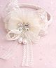 Takabee Lace Stone & Pearl Embellished Bow Applique Detailed Hair Band - Off White