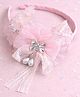 Takabee Lace Sequin Pearl & Stone Embellished Bow & Floral Applique Detailed Hair Band - Light Pink