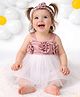 Foreverkidz Satin Woven Sleeveless Floral Applique Detailed Dress - Dusty Pink