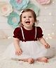 Foreverkidz Velvet Woven Half Sleeves Bow Applique Detailed Dress - Maroon