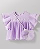 Little Kangaroos Knit Half Flutter Sleeves Party Top with Sling Bag & Sequin Detailing - Lilac