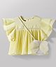 Little Kangaroos Knit Half Flutter Sleeves Party Top with Sling Bag & Sequin Detailing - Lemon