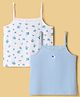 Honeyhap Premium Cotton Elastane Knit with Bio Finish Sleeveless Slips with Floral Print Pack of 2 - Bright White & Dutch Canal