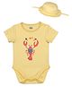 MINI KLUB Cotton Knit Half Sleeves Lobster Printed Onesie With Cap - Yellow