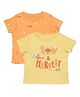 MINI KLUB Cotton Knit Pack Of 2 Half Sleeves Sow & Harvest Text & Tractor Printed Tees - Mustard & Orange