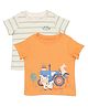 MINI KLUB Cotton Knit Pack Of 2 Half Sleeves Striped & Farm Theme Printed Tees - White & Orange