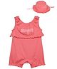 MINI KLUB Cotton Knit Sleeveless Sunny Text Embroidered Romper with Cap - Pink