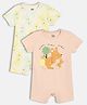 MINI KLUB Cotton Knit Pack of 2 Half Sleeves Animal Printed Rompers - Pink