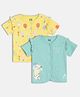 MINI KLUB Cotton Knit Pack Of 2 Half Sleeves Hot Air Balloon & Flowers For Mum Text Printed Vests - Yellow & Blue