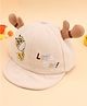 KIDLINGSS Giraffe & Lets Go Text Embroidered Ear Applique Detailed Cap - Off White - Circumference- 47 - 50 Cm