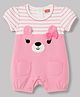 Babyhug 100% Cotton Knit Half Sleeves Striped Romper With Animal Applique - Pink