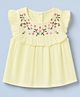 Babyhug 100% Cotton Woven Sleeveless, Frill Sleeves Dobby Top With Floral Embroidery in Beige