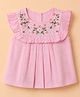 Babyhug 100% Cotton Woven Sleeveless, Frill Sleeves Dobby Top With Floral Embroidery in Pink