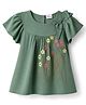 Babyhug Crinkled Crepe Woven Half Sleeves Top with Floral Embroidery - Olive