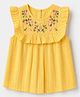 Babyhug 100% Cotton Woven Sleeveless, Frill Sleeves Dobby Top With Floral Embroidery in Yellow