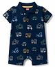 Babyhug Interlock Knit Half Sleeves Romper With Vehicle Print - Navy Blue
