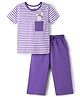 Pine Kids Cotton Knit Half Sleeves T-Shirt & Capri Striped Night Suit With Bunny Print - Purple & White