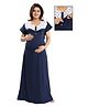 Fabme Blended Woven Half Sleeves Polka Dots Printed Maternity Nighty With Side Zipper Nursing Access - Blue