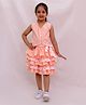 Lil' Drama Cotton Knit Sleeveless  Gingham Checked Top & Bow Applique Detailed Layered Skirt Set - Orange
