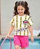 OLLINGTON ST. Cotton Knit Half Sleeves Top With Print & Shorts Set - Multicolour