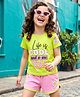 OLLINGTON ST. Cotton Knit Half Sleeves Top With Print & Shorts Set - Limegreen & Pink