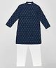 Indus Route by Pantaloons Woven Full Sleeves Abstract Printed Kurta & Pyjama Set - Navy Blue