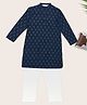 Indus Route by Pantaloons Woven Full Sleeves Abstract Printed Kurta & Pyjama Set - Navy Blue