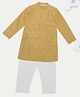 Indus Route by Pantaloons Woven Full Sleeves Leaf Printed Kurta & Pyjama Set - Mustard