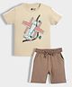 Orange Sugar 100% Cotton Knit Half Sleeves Aeroplane Printed Tee & Shorts Set - Cream & Biscuit Brown