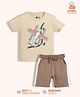 Orange Sugar 100% Cotton Knit Half Sleeves Aeroplane Printed Tee & Shorts Set - Cream & Biscuit Brown