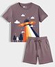 Orange Sugar 100% Cotton Knit Half Sleeves UFO Printed Tee & Shorts Set - Brown