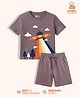 Orange Sugar 100% Cotton Knit Half Sleeves UFO Printed Tee & Shorts Set - Brown