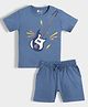 Orange Sugar Cotton Knit Half Sleeves Guitar Printed Tee & Shorts Set - Blue