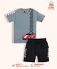 Orange Sugar 100% Cotton Knit Half Sleeves Race Theme & Car Printed Tee & Shorts Set - Grey & Black