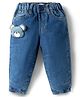 Babyoye Denim Full Length Washed Jeans With Teddy Applique - Blue