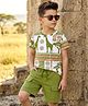 OLLINGTON ST. Cotton Knit Printed Half Sleeves T-Shirt &  Shorts Set - Multicolour & Olive