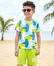 OLLINGTON ST. Cotton Knit Printed Half Sleeves T-Shirt &  Shorts Set - Multicolour & Lime