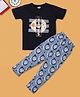 RAINE AND JAINE Cotton Knit Half Sleeves All Games Text Printed Tee & Pajama Night Suit - Black & Blue