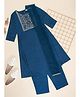 Akkriti by Pantaloons Woven Three Fourth Sleeves Floral Embroidered Kurta Pant & Dupatta Set - Navy Blue