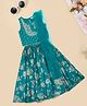 Akkriti by Pantaloons Woven Sleeveless Floral Embroidered Sequins Embellished Lehenga & Choli With Dupatta Set - Teal Blue