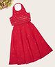 Akkriti by Pantaloons Cotton Woven Sleeveless Mirror Work Embellished Halter Neck Lehenga Choli Set - Red