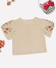 Akkriti by Pantaloons Cotton Flax Woven Half Puffed Sleeves Floral Embroidered Top - Cream