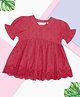 Akkriti by Pantaloons Cotton Woven Half Sleeves Thread Work Embroidered Peplum Top - Pink