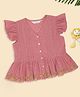 Akkriti by Pantaloons Cotton Frill  Sleeves Floral Embroidered Peplum Top - Coral